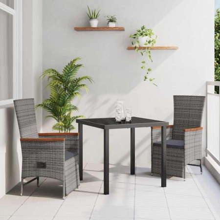 Conjunto de Comedor de Jardín con cojín 3 pcs Gris Poliratán
