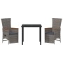 Conjunto de Comedor de Jardín con cojín 3 pcs Gris Poliratán