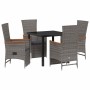 Conjunto de Comedor de Jardín con cojín 5 pcs Gris Poliratán