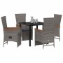 Conjunto de Comedor de Jardín con cojín 5 pcs Gris Poliratán