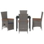 Conjunto de Comedor de Jardín con cojín 5 pcs Gris Poliratán