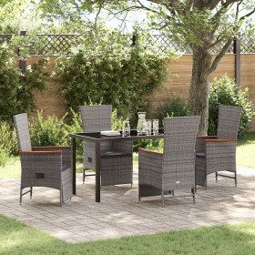 Conjunto de Comedor de Jardín con cojín 5 pcs Gris Poliratán