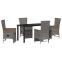 Conjunto de Comedor de Jardín con cojín 5 pcs Gris Poliratán