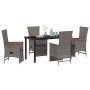 Conjunto de Comedor de Jardín con cojín 5 pcs Gris Poliratán