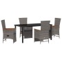 Conjunto de Comedor de Jardín con cojín 5 pcs Gris Poliratán