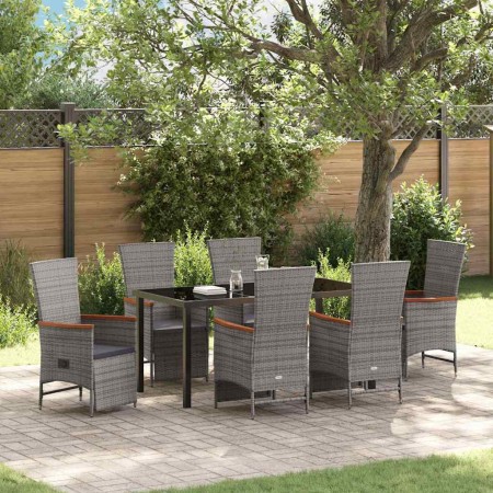 Conjunto de Comedor de Jardín con cojín 7 pcs Gris Poliratán