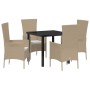 Conjunto de Comedor de Jardín 5 pcs Beige ratán sintético