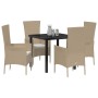 Conjunto de Comedor de Jardín 5 pcs Beige ratán sintético