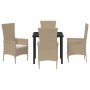 Conjunto de Comedor de Jardín 5 pcs Beige ratán sintético