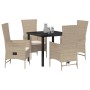 Conjunto de Comedor de Jardín 5 pcs Beige ratán sintético