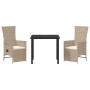 Conjunto de Comedor de Jardín 3 pcs Beige ratán sintético