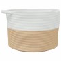 Cesta para ropa sucia algodón beige y blanco Ø55x36 cm