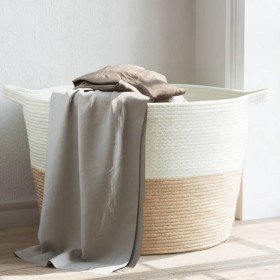 Cesta para ropa sucia algodón beige y blanco Ø60x36 cm