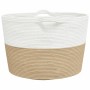 Cesta para ropa sucia algodón beige y blanco Ø60x36 cm