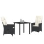 Conjunto de Comedor de Jardín con cojín 3 pcs Negro Poliratán