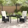 Conjunto de Comedor de Jardín con cojín 3 pcs Negro Poliratán