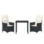Conjunto de Comedor de Jardín con cojín 3 pcs Negro Poliratán