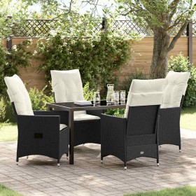 Conjunto de Comedor de Jardín con cojín 5 pcs Negro Poliratán