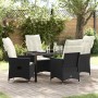Conjunto de Comedor de Jardín con cojín 5 pcs Negro Poliratán