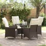 Conjunto de Comedor de Jardín con cojín 5 pcs Marrón Poliratán