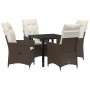 Conjunto de Comedor de Jardín con cojín 5 pcs Marrón Poliratán