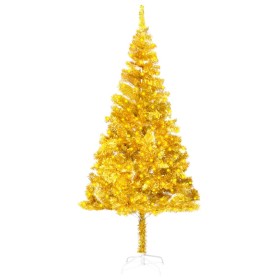 Árbol Navidad artificial con LEDs y soporte PVC dorado 180 cm