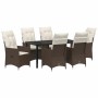 Conjunto de Comedor de Jardín con cojín 7 pcs Marrón Poliratán