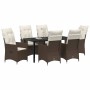 Conjunto de Comedor de Jardín con cojín 7 pcs Marrón Poliratán