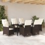 Conjunto de Comedor de Jardín con cojín 7 pcs Marrón Poliratán