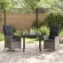 Conjunto de Comedor de Jardín con cojín 3 pcs Gris Poliratán