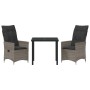 Conjunto de Comedor de Jardín con cojín 3 pcs Gris Poliratán