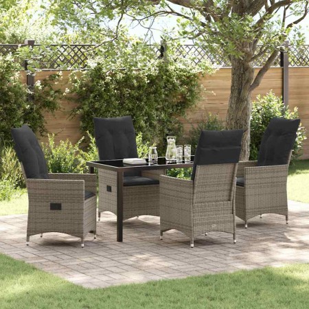 Conjunto de Comedor de Jardín con cojín 5 pcs Gris Poliratán