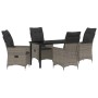 Conjunto de Comedor de Jardín con cojín 5 pcs Gris Poliratán