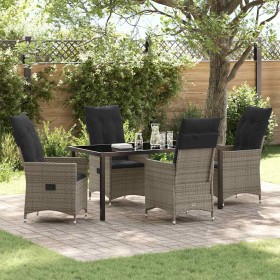 Conjunto de Comedor de Jardín con cojín 5 pcs Gris Poliratán