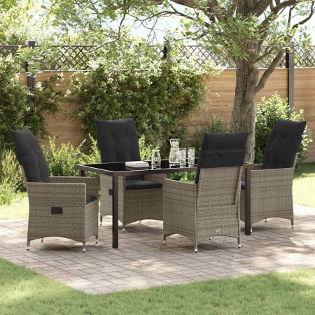 Conjunto de Comedor de Jardín con cojín 5 pcs Gris Poliratán