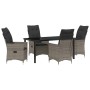 Conjunto de Comedor de Jardín con cojín 5 pcs Gris Poliratán