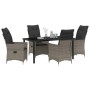 Conjunto de Comedor de Jardín con cojín 5 pcs Gris Poliratán
