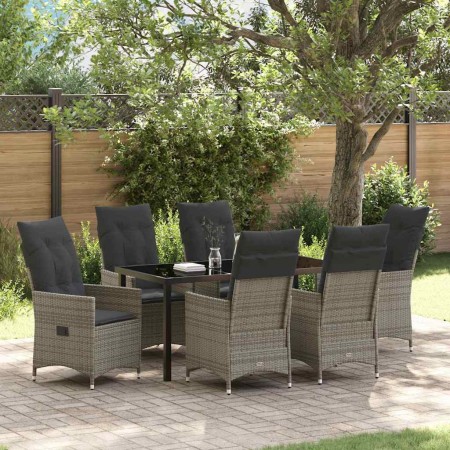Conjunto de Comedor de Jardín con cojín 7 pcs Gris Poliratán