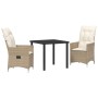 Conjunto de Comedor de Jardín con cojín 3 pcs Beige Poliratán