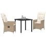 Conjunto de Comedor de Jardín con cojín 3 pcs Beige Poliratán