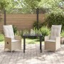 Conjunto de Comedor de Jardín con cojín 3 pcs Beige Poliratán