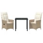 Conjunto de Comedor de Jardín con cojín 3 pcs Beige Poliratán