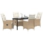 Conjunto de Comedor de Jardín con cojín 5 pcs Beige Poliratán