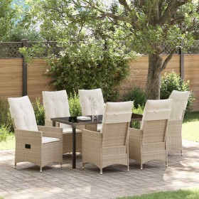 Conjunto de Comedor de Jardín con cojín 7 pcs Beige Poliratán