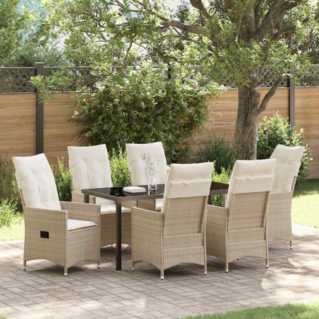 Conjunto de Comedor de Jardín con cojín 7 pcs Beige Poliratán
