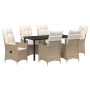 Conjunto de Comedor de Jardín con cojín 7 pcs Beige Poliratán