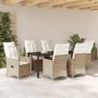 Conjunto de Comedor de Jardín con cojín 7 pcs Beige Poliratán