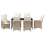 Conjunto de Comedor de Jardín con cojín 7 pcs Beige Poliratán
