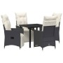 Conjunto de Comedor de Jardín con cojín 5 pcs Negro Poliratán