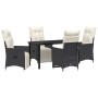 Conjunto de Comedor de Jardín con cojín 5 pcs Negro Poliratán